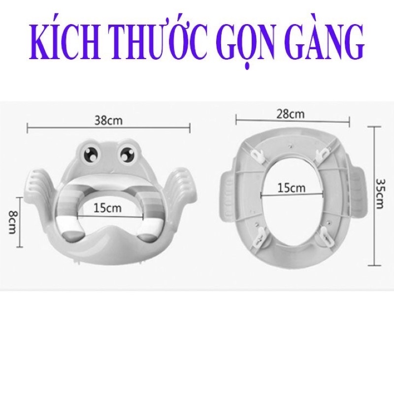 Nắp bồn cầu - bệ ngồi toilet cho bé hình ếch có chống trơn trượt tay vịn