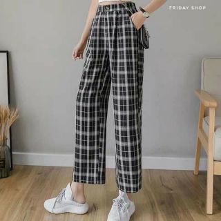 Quần baggy khóa kẻ