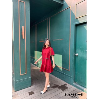 [HÌNH THẬT] ĐẦM SƠMI TAY REN (ĐỎ ĐÔ).