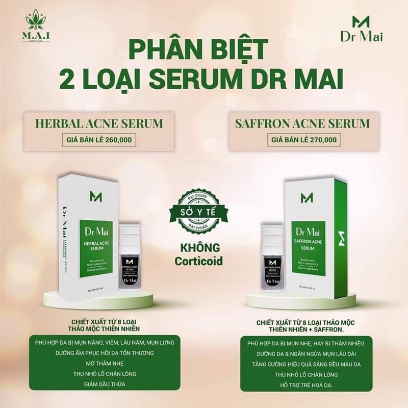 Serum Dr MAI nguyên chất chính hãng dành cho da dầu mụn thâm sẹo mỹ phẩm thiên nhiên thảo mộc 6ml
