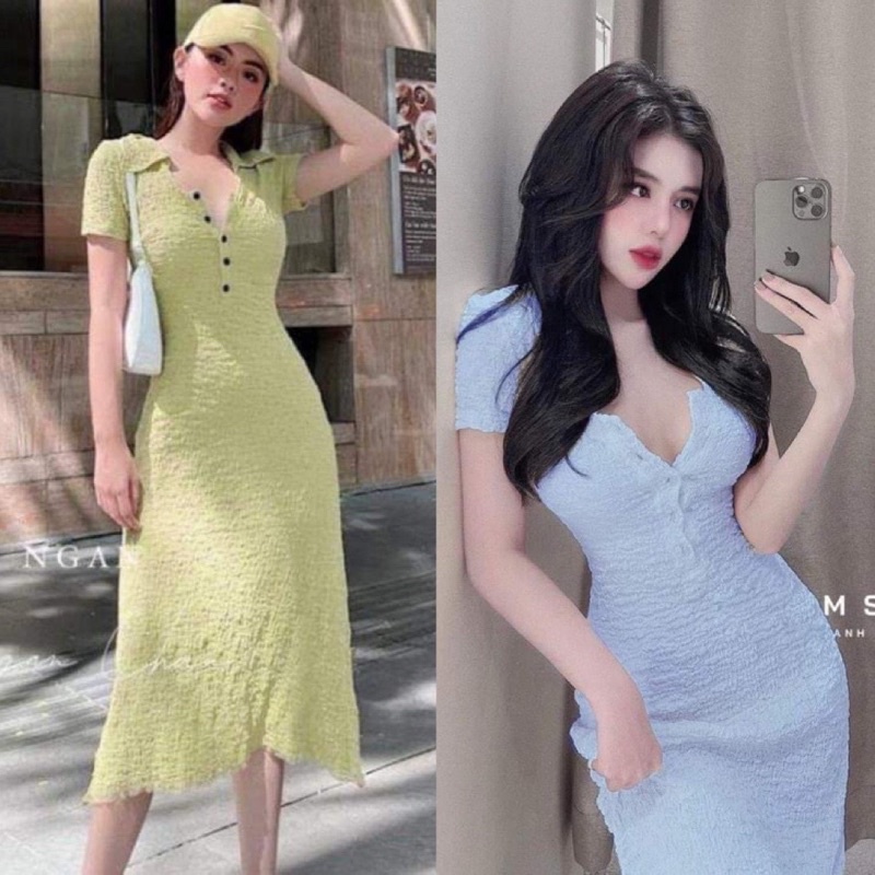 [ 𝐅𝐑𝐄𝐄 𝐒𝐇𝐈𝐏 ] Váy Body Len Mongtoghi Xòe Đuôi Cá Cúc Ngực Dáng Dài