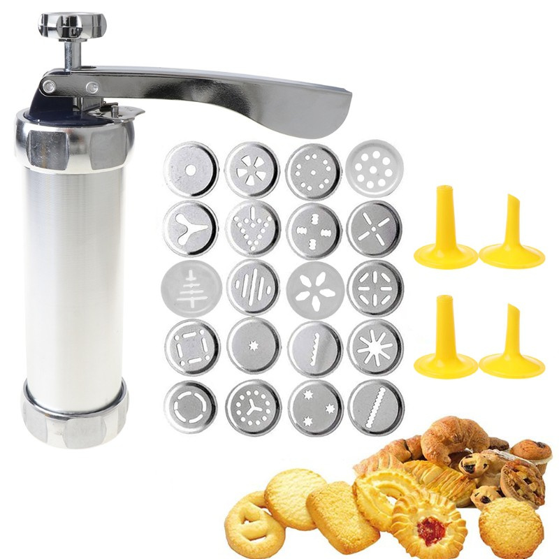 be❀  Cookie Press，Cookie Press Gun Kit, DIY Biscuit maker and Churro Maker with 20 Decorative Stencil Discs and 4 Icing Tips for Funny Kitchen