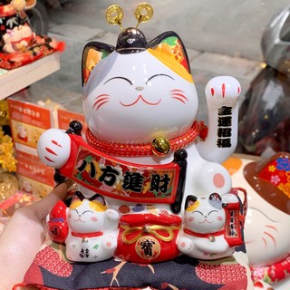 Mèo Thần tài Mũ quan Vẫy tay 17cm “Bát Phương Tấn Tài” (có video sản phẩm)