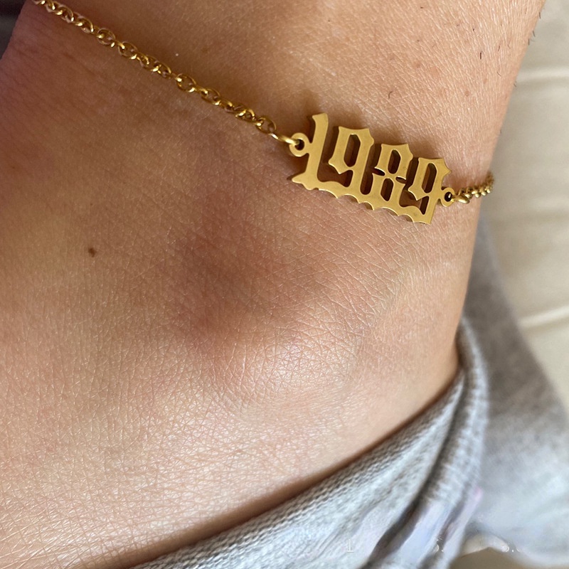 Vòng Đeo Cổ Chân Bằng Thép Không Gỉ Khắc Số Năm Mới Năm 1980 1995 Thời Trang Dành Cho Nam Và Nữ