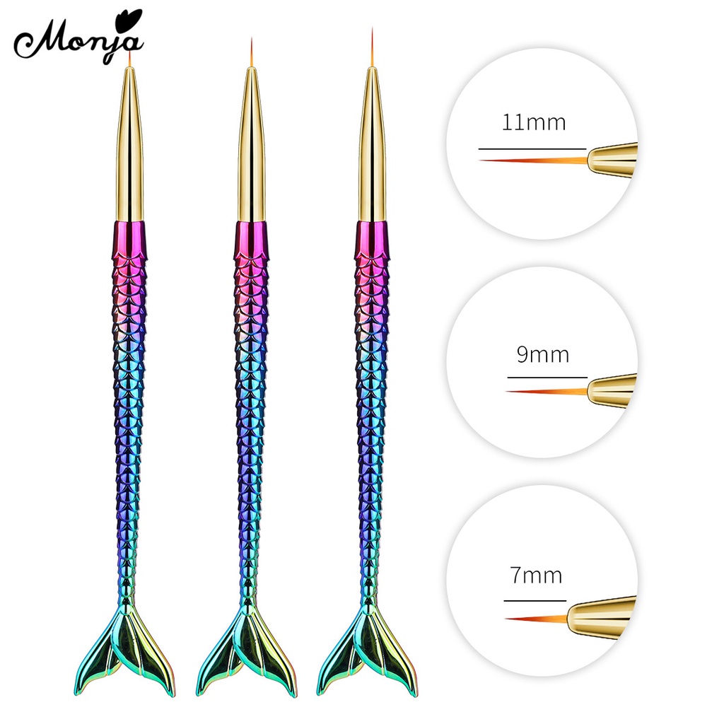 MONJA Set 3 Cọ Vẽ Trang Trí Móng Tay 7 / 10 / 11mm Chuyên Dụng