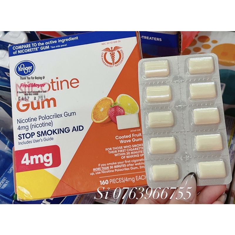Kẹo gum Nicorette 4mg vị trái cây/ bạc hà Mỹ