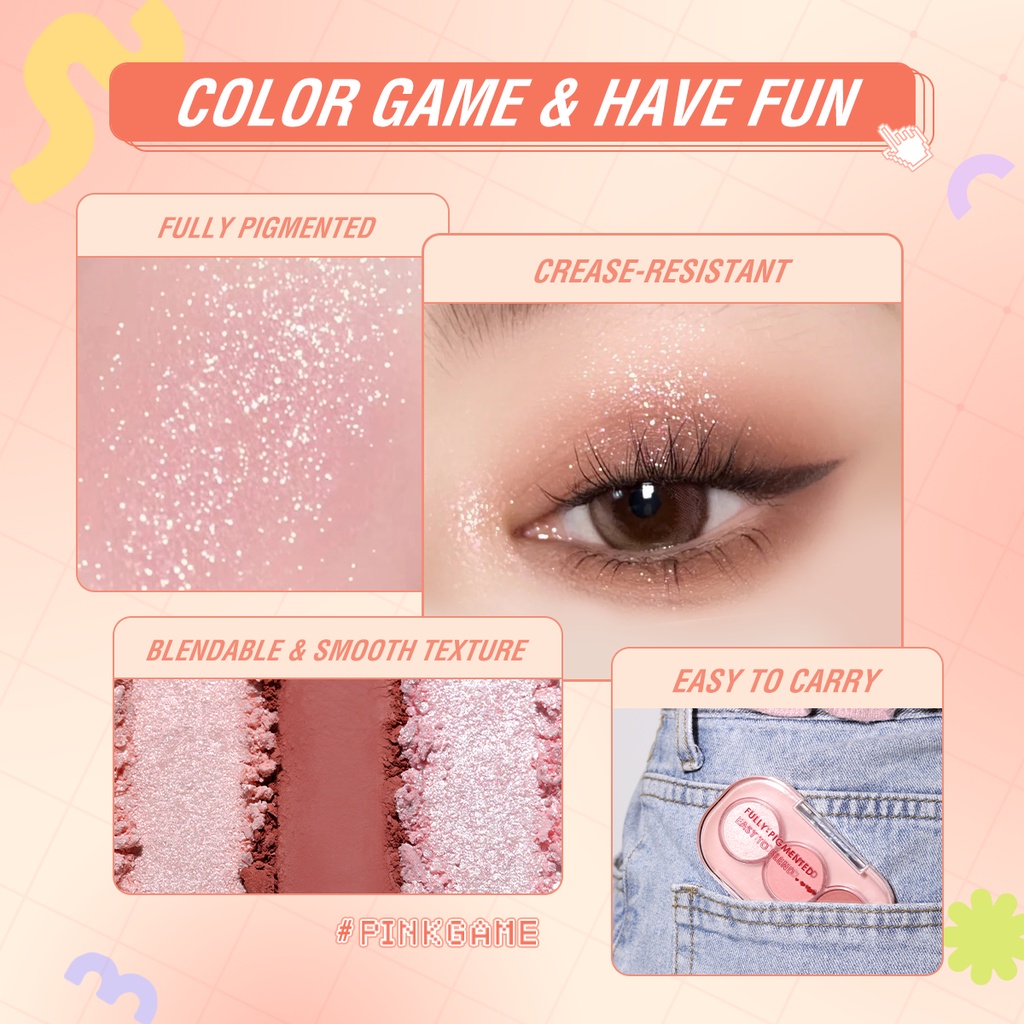 Bảng phấn trang điểm mắt PINKFLASH PINKGAME 3 màu sắc đậm nét dễ lên màu và tán đều lâu trôi