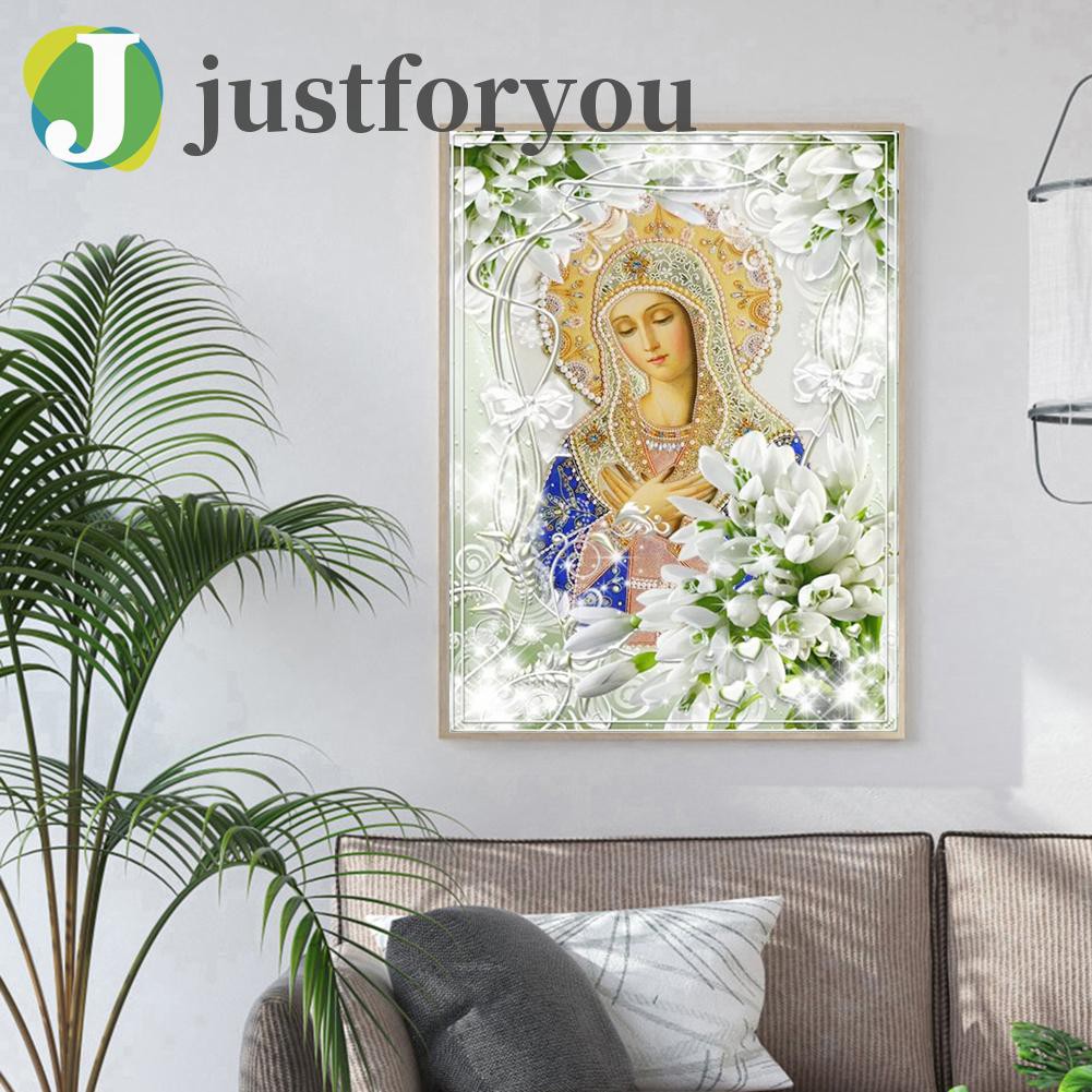 Tranh Đính Đá Treo Tường Hình Đức Mẹ Chúa Jesus 5D 12.1 40x50cm Tự Làm Thủ Công