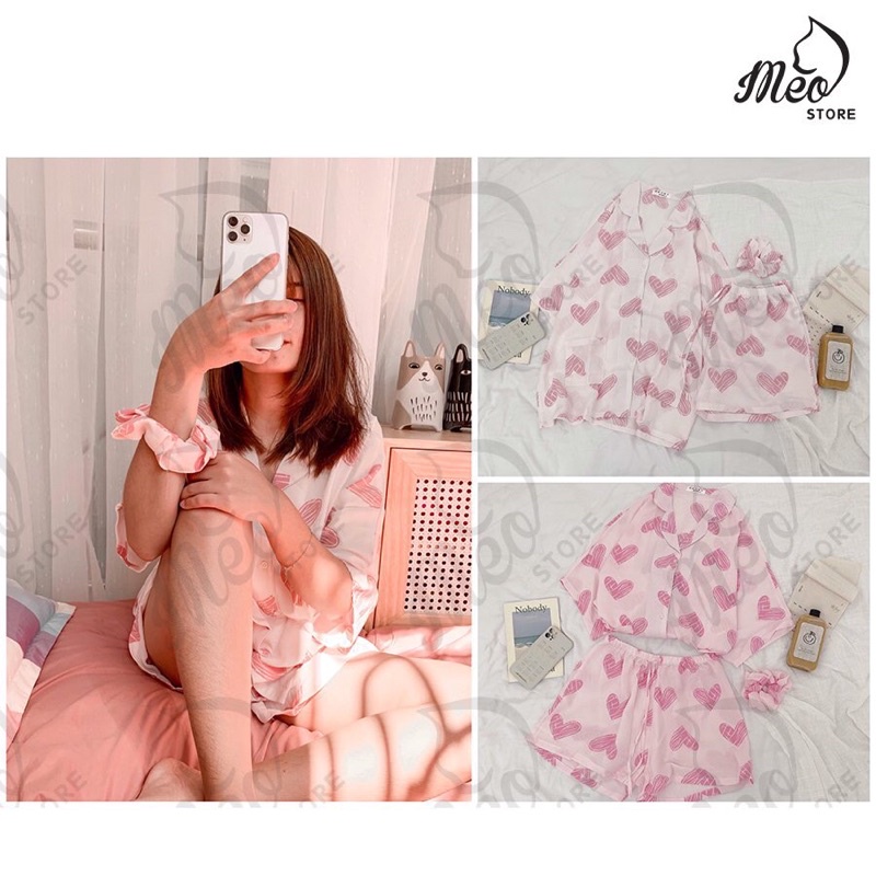 Đồ bộ lụa pijama cánh dơi mềm mịn mát.