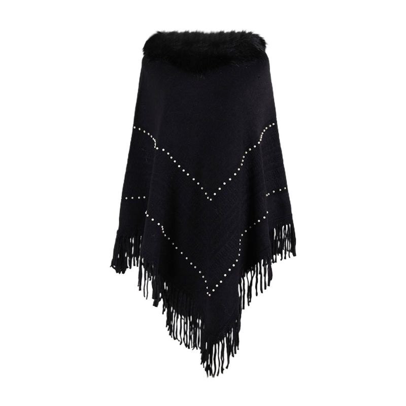 Áo Choàng Sweater Cánh Dơi Phối Tua Rua Họa Tiết Kẻ Sọc Cho Nữ