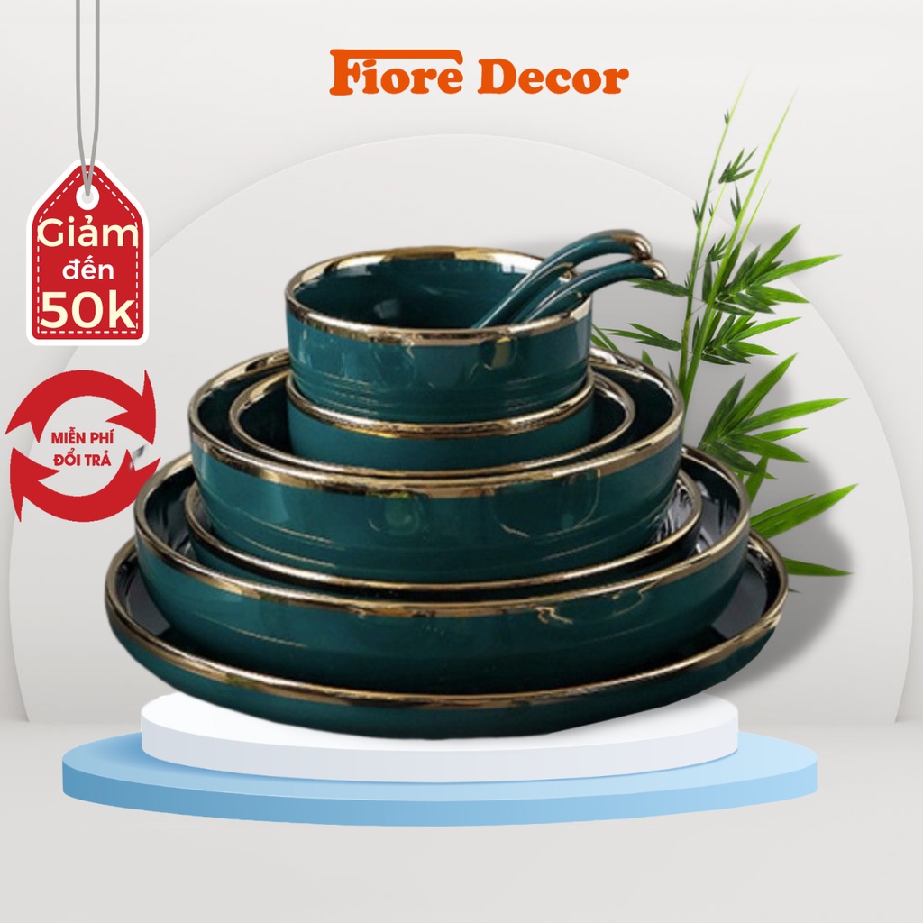 Bộ bát đĩa sứ cao cấp cho 2 người kèm hộp đẹp - quà tân gia, quà cưới, phụ kiện bàn ăn A12.106