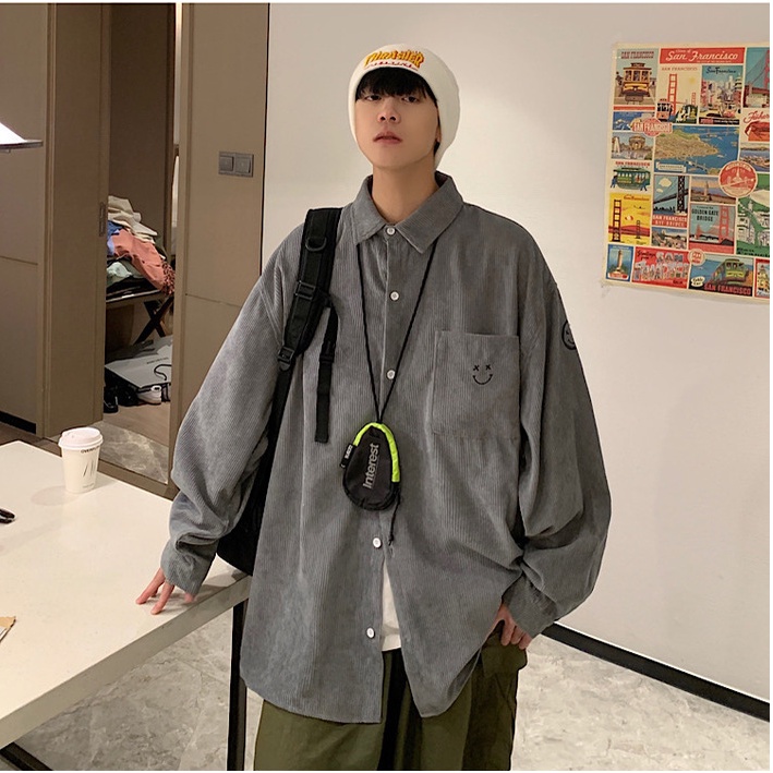 Áo sơ mi nhung, áo khoác nhung tăm nam nữ unisex màu xám cao cấp 02 pon.mens