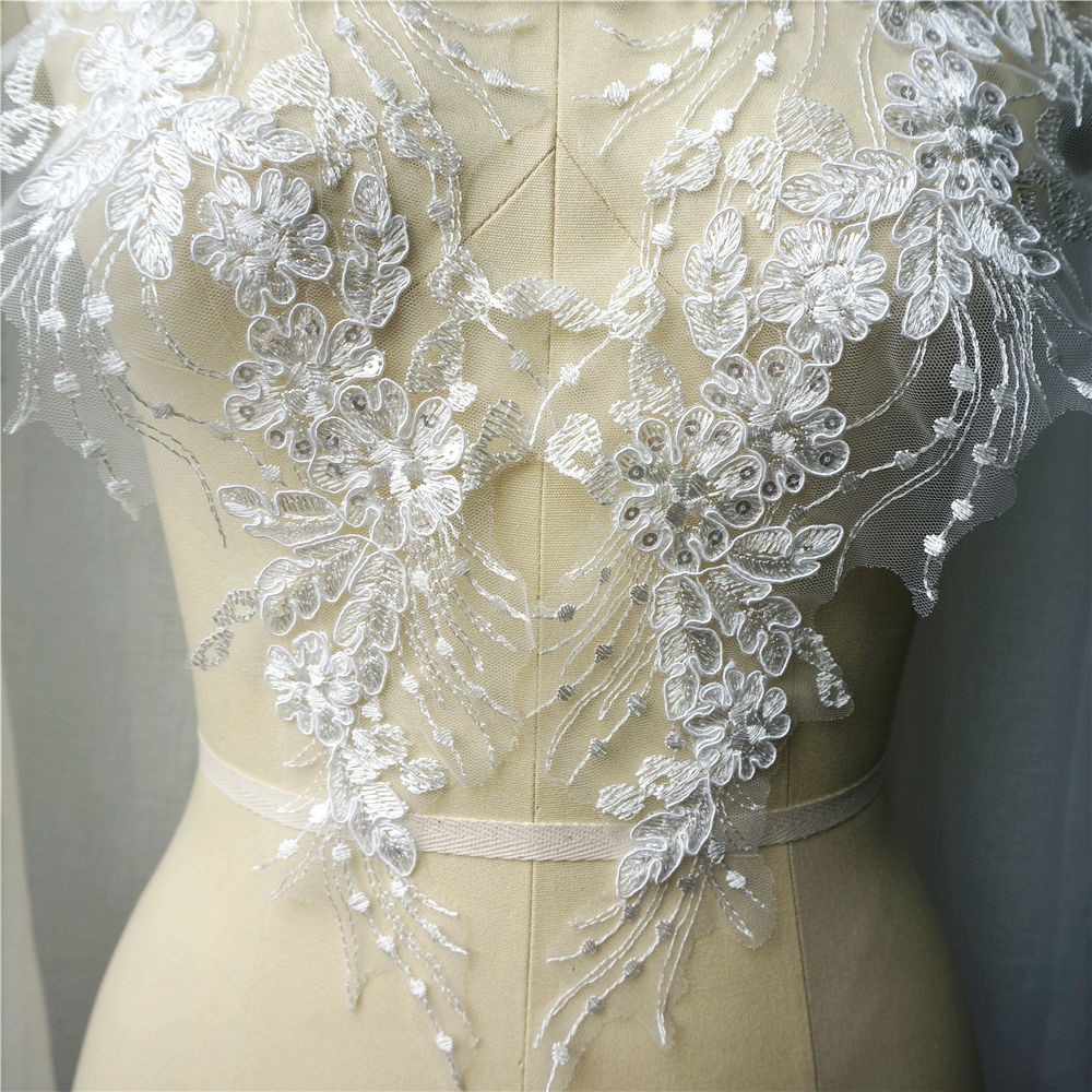 Set 2 / 2 Miếng Ren Hoa Thêu Trang Trí Cổ Áo Thủ Công diy Đa Ứng Dụng