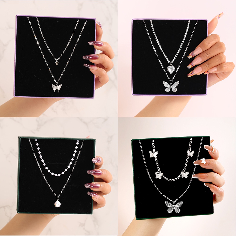 iF YOU Vòng cổ Mặt Hình Bướm Đính Ngọc Trai Thời Trang Cho Nữ