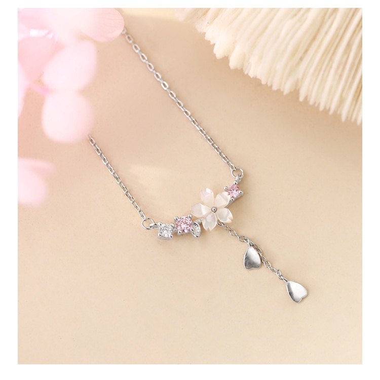 Dây chuyền bạc 925 mặt hình hoa anh đào đính đá zircon thời trang cho nữ