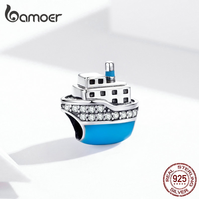 Hạt trang sức Bamoer SCC1379 bằng bạc 925 hình tàu du lịch dùng làm trang sức vòng tay thời trang 3mm