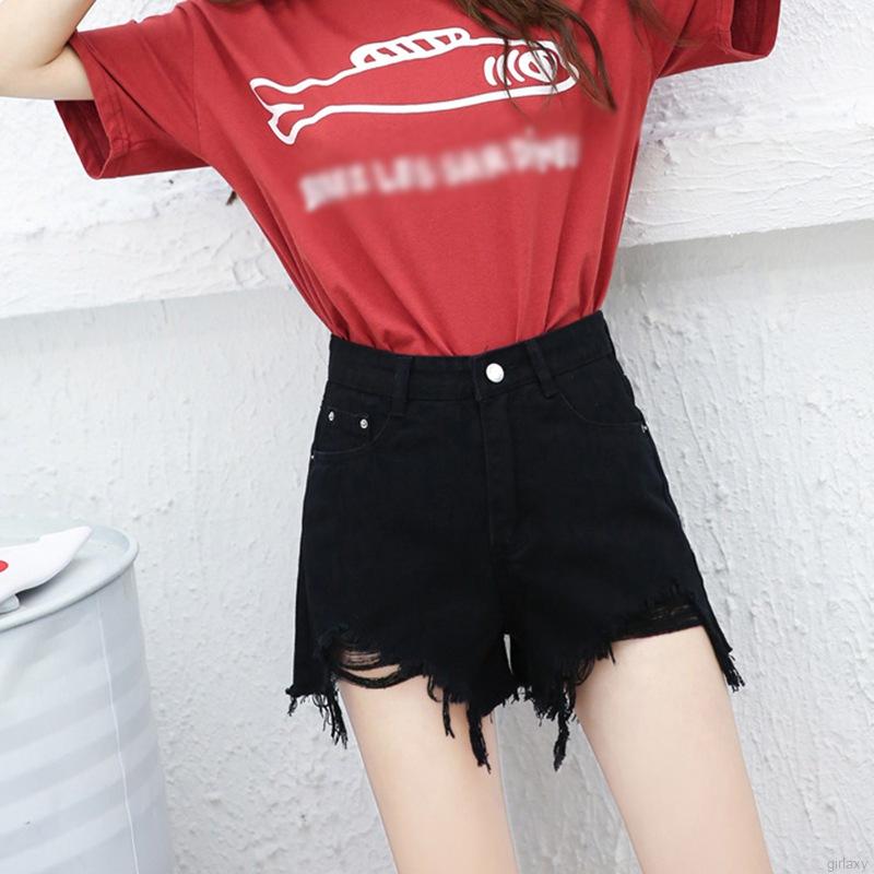 Quần short denim lưng cao mài rách phong cách Hàn Quốc cho nữ