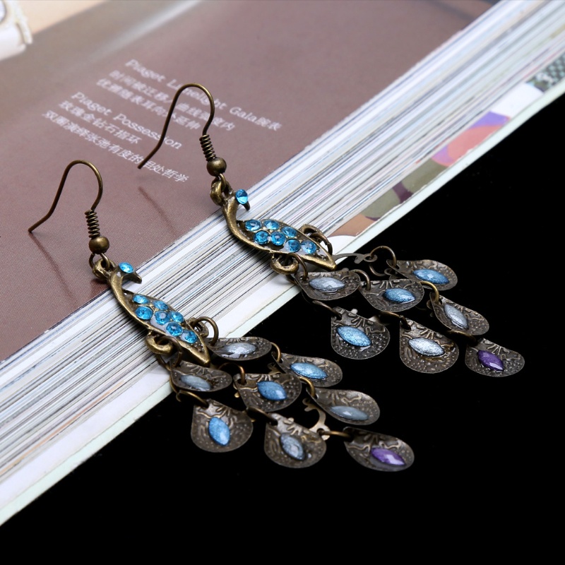 Bông Tai Hình Chim Công Đính Đá Xanh Phong Cách Bohemian Cổ Điển Thời Trang Cho Nữ