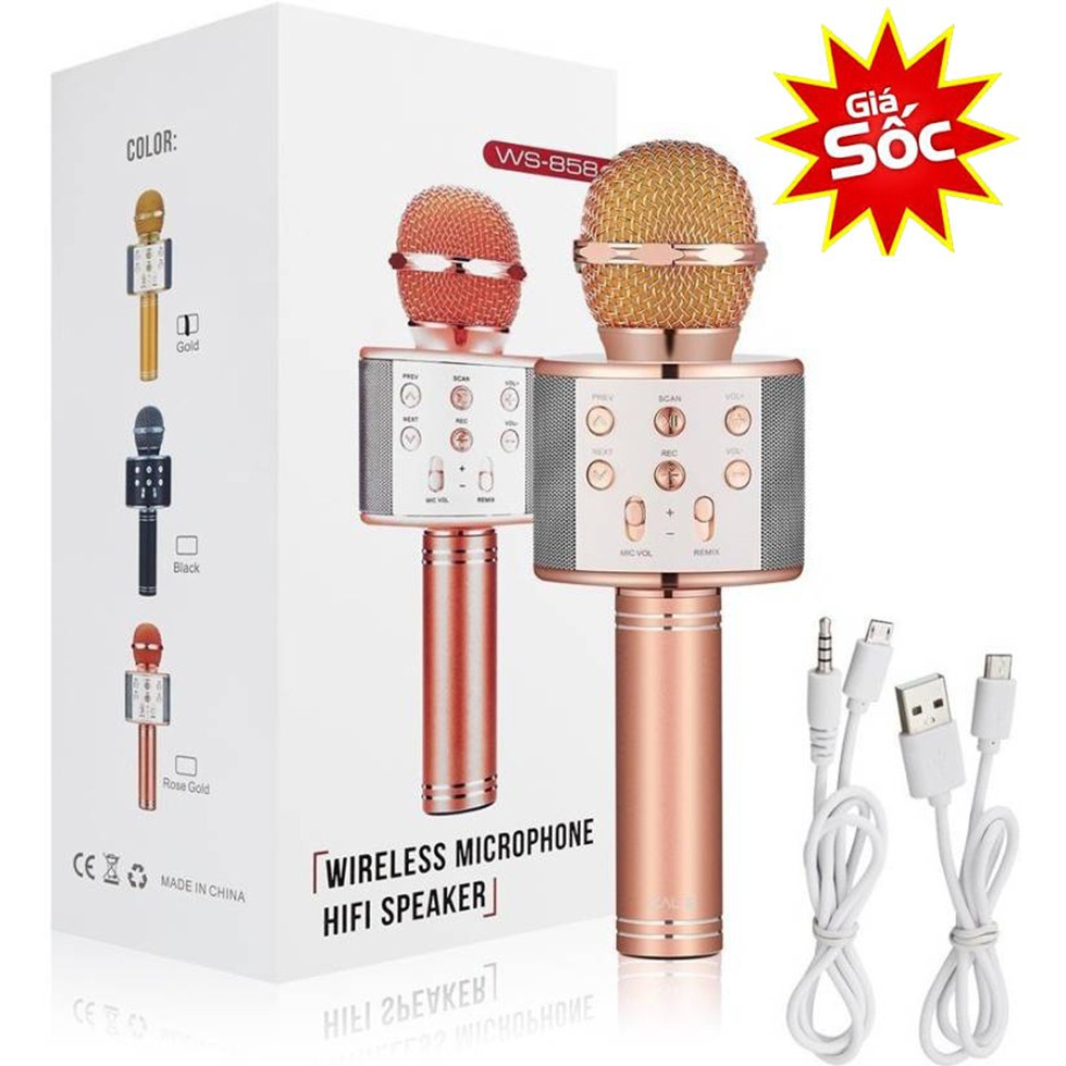 [ BÁN SỈ ] Mic Karaoke Ws-858, Micro Bluetooth Không Dây Kèm Loa, Vừa Nghe Nhạc Vừa Hát Karaoke