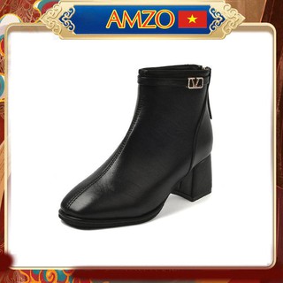Giày Boot Nữ, Giày Boot Cổ Thấp Gót Cao 5 Cm Siêu Đẹp Da Mềm Hai Màu Đen - Kem Trắng Hàng Cao Cấp Minhtushoes Shop