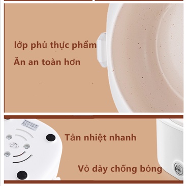 Nồi Điện Mini Hai Tầng Đa Năng Tặng Kèm Khay Hấp có thể Chiên, Xào, Nấu ăn, nấu cơm, nấu lẩu