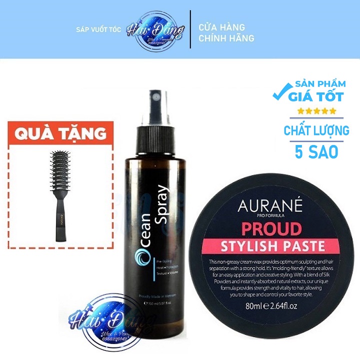 COMBO Sáp vuốt tóc Aurane Proud Stylish Paste + Xịt tạo phồng Ocean Spray 120ml