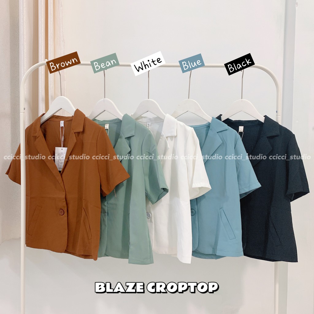 Blaze Áo Khoác Vest Form Tay Ngắn Croptop Basic Ulzzang Mùa Hè (ảnh thật ở cuối)