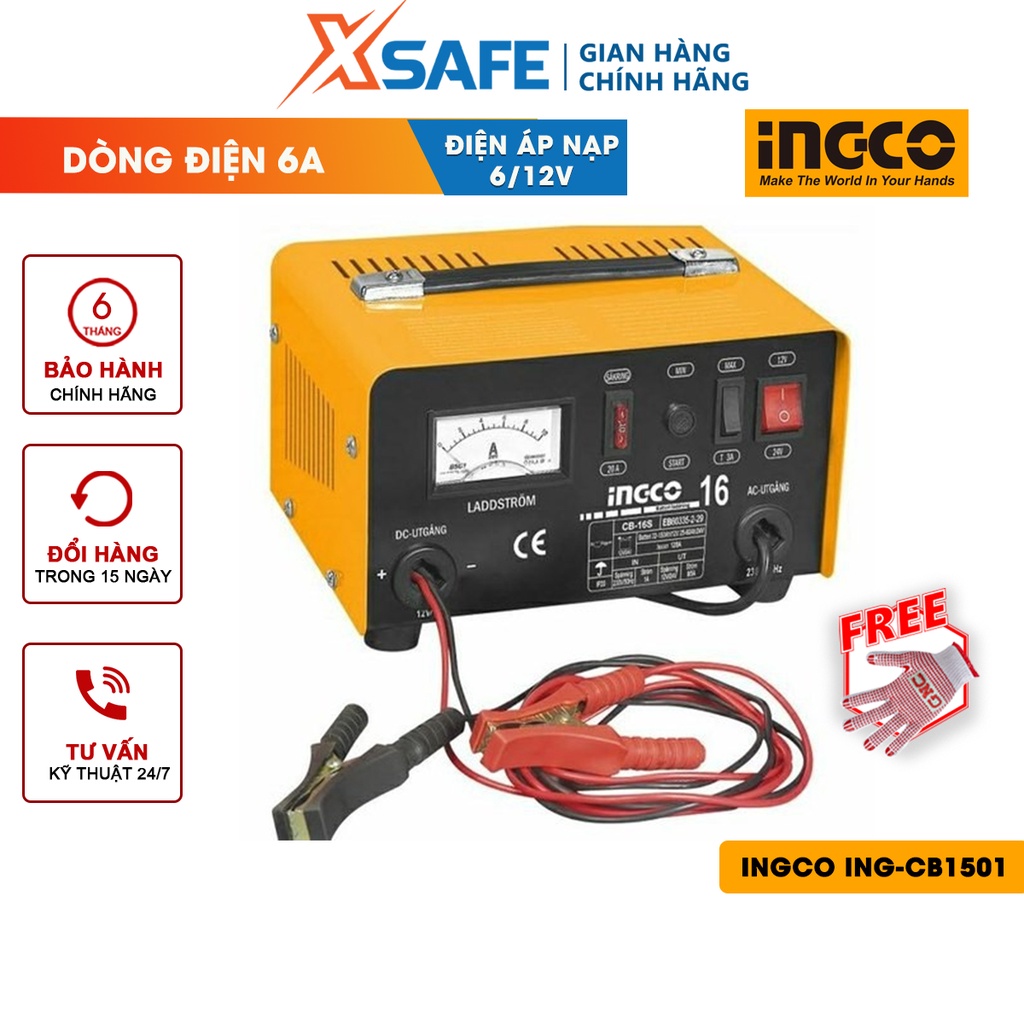 Máy sạc bình điện ắc quy INGCO ING-CB1501 - Điện áp nạp vào 6/12V, cấp độ cách nhiệt H - [CHÍNH HÃNG][XSAFE]