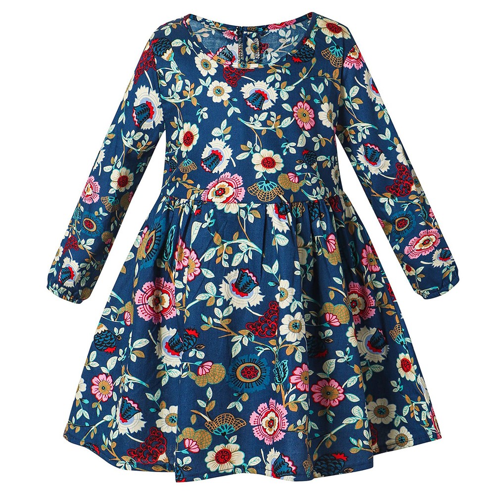 Đầm Cotton Tay Dài In Hoa Dễ Thương Dành Cho Bé Gái 1-6 Tuổi