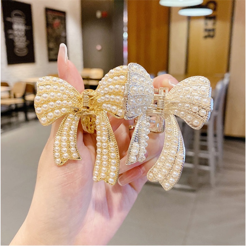 Kẹp Tóc Hình Nơ Đính Ngọc Trai Thời Trang Hàn Quốc Cho Nữ