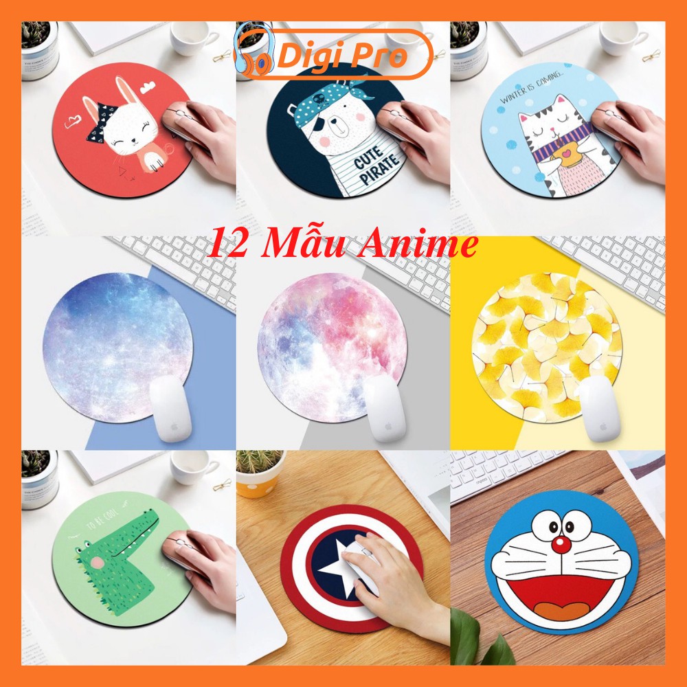 Miếng Lót Chuột Máy Tính Tấm Lót Chuột Hình Tròn Bàn Di Chuột 2 Mặt Hình Anime Siêu Dễ Thương