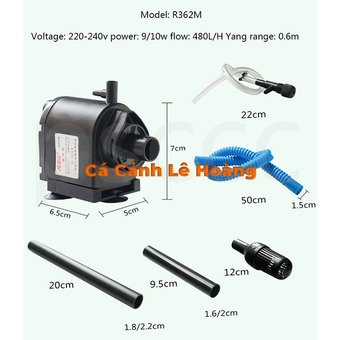 Máy bơm nước bể cá hồ cá chìm đầu lọc Jebo đẩy cao từ 60cm đến 90cm