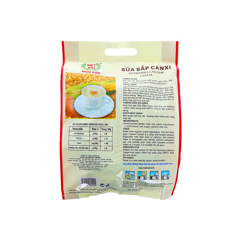 Ngũ cốc sữa bắp canxi Việt Đài 600g (20 gói nhỏ)