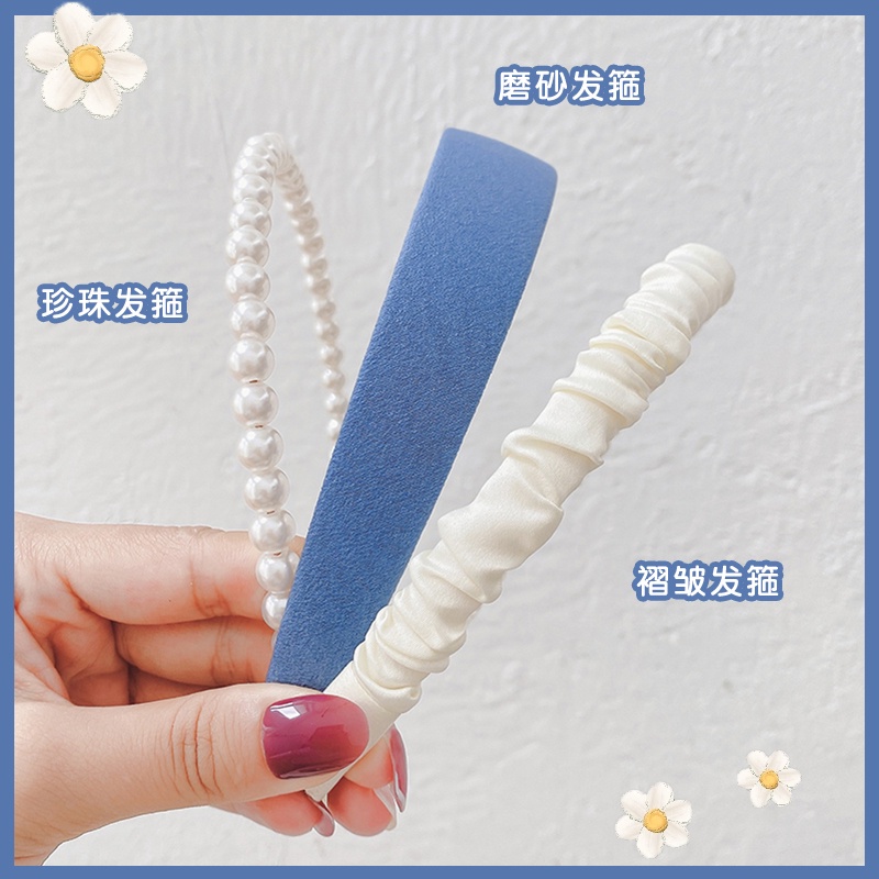 Set 3 băng đô vải hoa đính ngọc trai phong cách thời trang mùa hè cho nữ