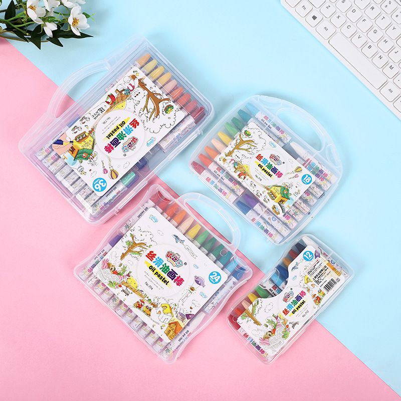 Bộ 12/18/24/36 màu sáp dầu Oil pastel hộp nhựa có quai xách