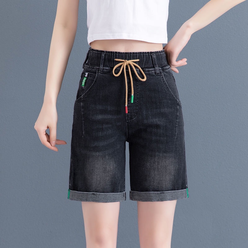 Quần Short denim Ống Rộng Lưng Thun Co Giãn Mẫu Mới Mùa Hè Kích Thước Lớn Cho Nữ