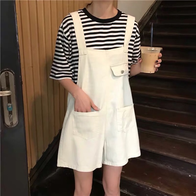 [KÈM ẢNH THẬT] yếm quần nữ kaki trắng túi trước ulzzang hàn quốc | BigBuy360 - bigbuy360.vn