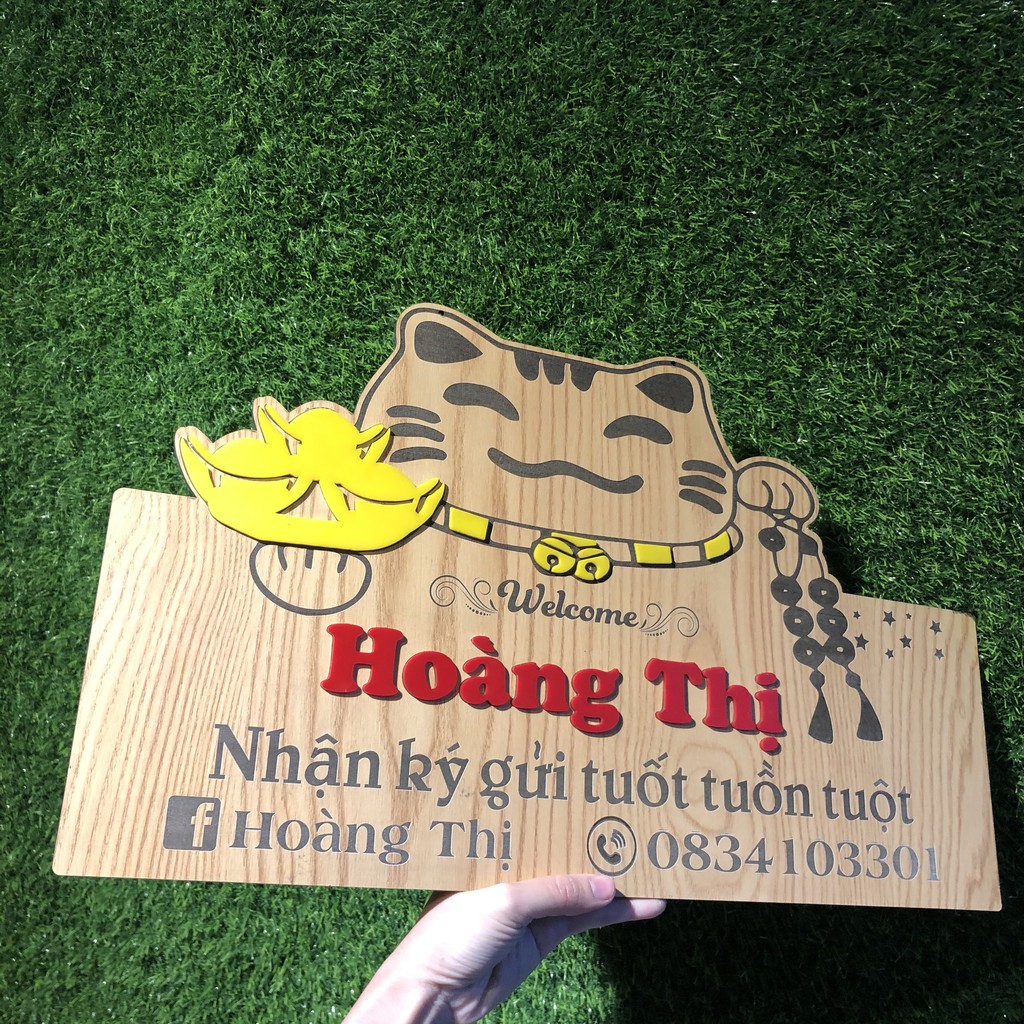 Bảng hiệu gỗ trang trí shop - Thiết kế và khắc thông tin theo yêu cầu - Size 30x50cm