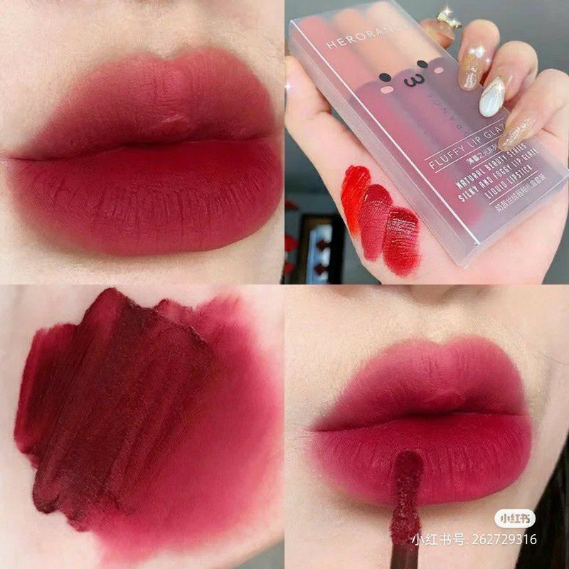 [Bán Buôn+FreeShip] Set 3 Cây Son Kem Lì Herorange Fluffy Lip Glaze ,Son Lì Lâu Trôi Mềm Mịn Môi Hàng Nội Địa Trung