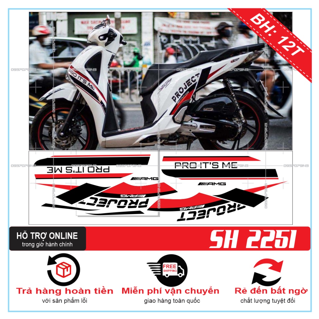 TEM XE SH 2019 TRẮNG ĐỎ ĐEN -- SHIN DECAL 2