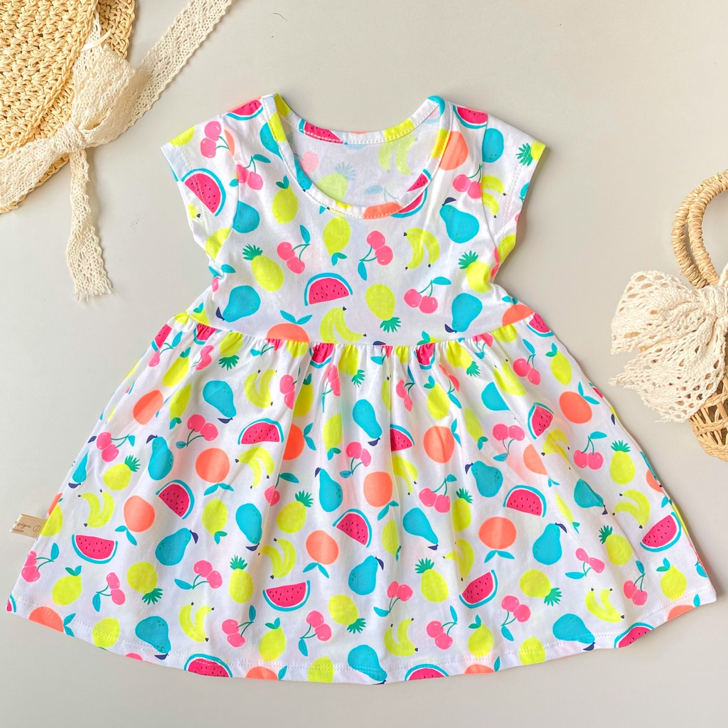 Đầm thun bé gái ngắn tay họa tiết 1 2 3 4 5 tuổi MINTSCLOSET Mint's Closet - GV2022