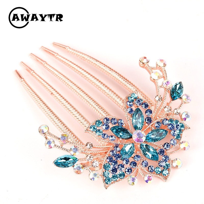 Trâm Cài Tóc Hợp Kim Hình Hoa Đính Đá Pha Lê Phong Cách Hàn Quốc Mới Cho Nữ