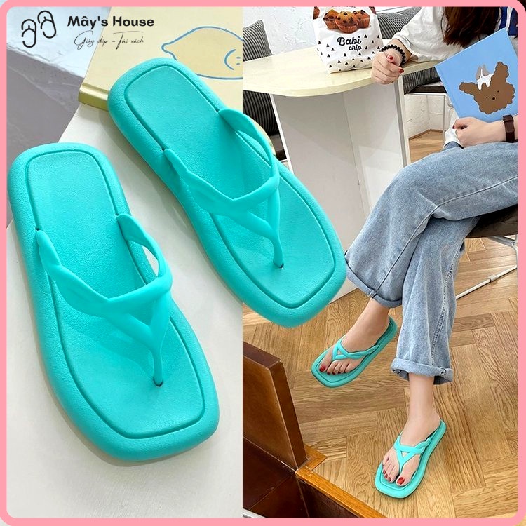 Dép đi biển, Dép lê nữ kiểu dáng xương cá màu kem, đen, nâu, xanh dễ thương DK-02 – Mây’s House