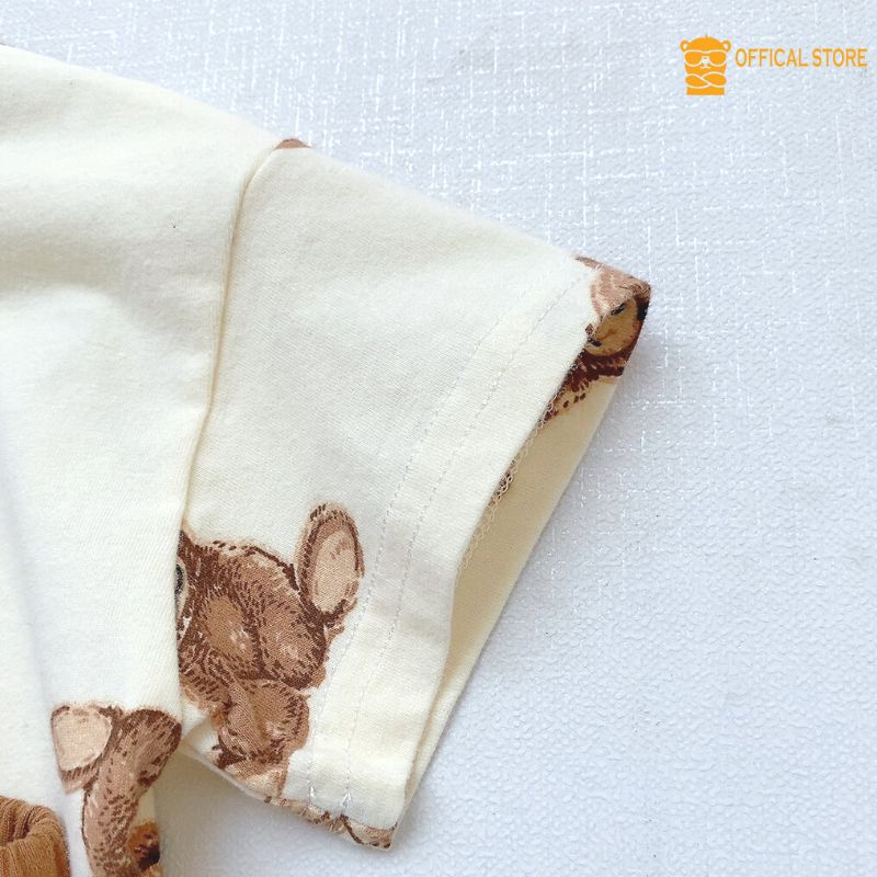 Bộ bé trai bé gái hình Gấu, Set quần áo trẻ em mặc nhà, bộ cộc tay mùa hè 4-18kg cao cấp Lotuka