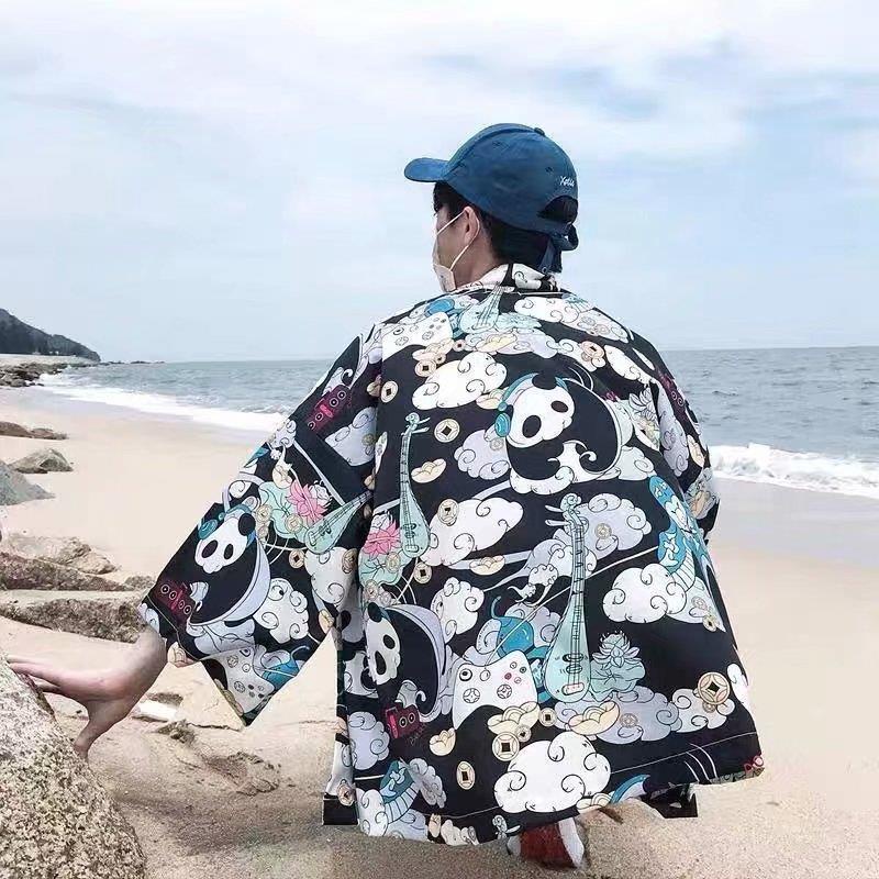 Áo khoác kimono mỏng dáng rộng in họa tiết Ukiyo-e thời trang hè cho nam