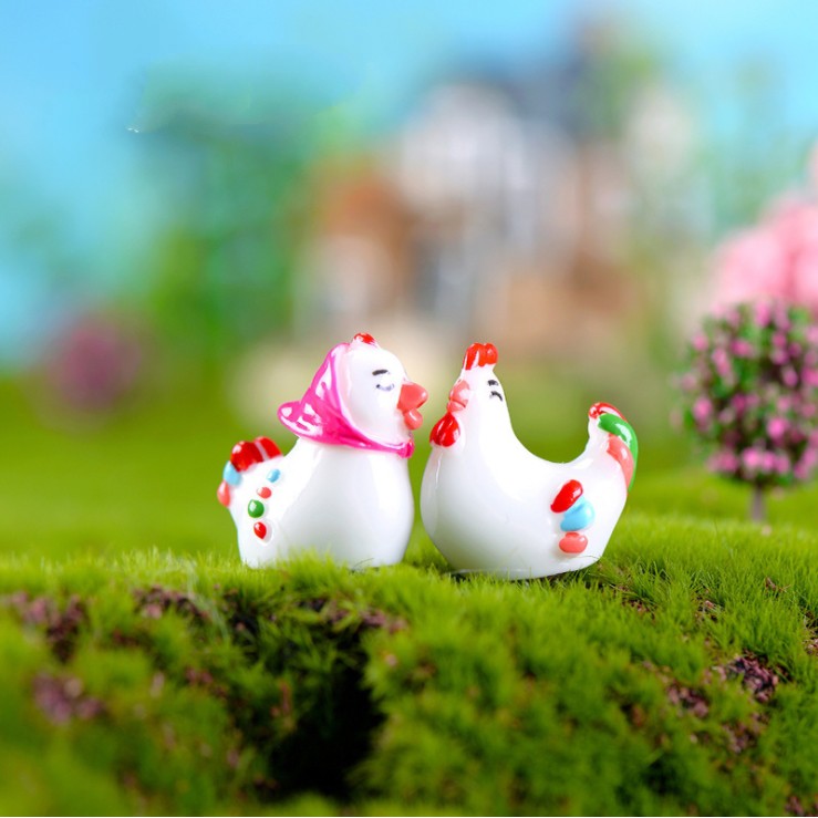Mô hình đôi gà trống mái cho các bạn trang trí tiểu cảnh, terrarium, móc khóa, DIY