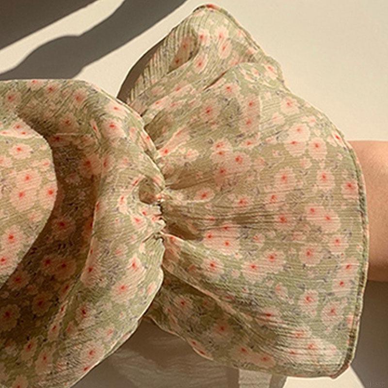 Áo Voan Dài Tay In Hoa Với Thiết Kế Cổ Vuông Xinh Xắn Theo Phong Cách Retro Hàn Quốc | BigBuy360 - bigbuy360.vn