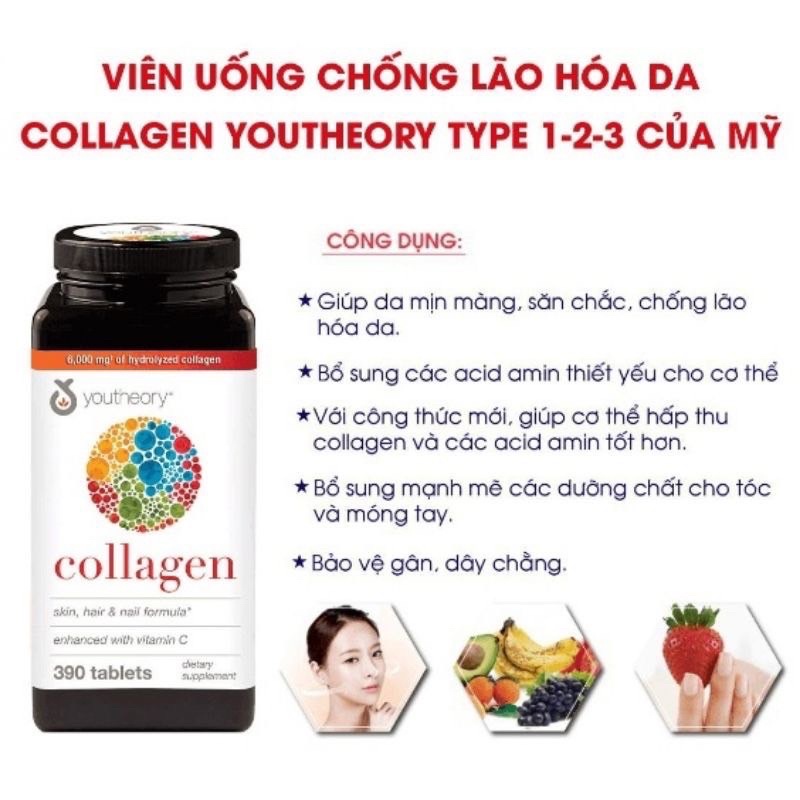 Viên uống Youtheory Collagen Biotin Mỹ đẹp da, tóc óng mượt hộp 390 viên - CO019