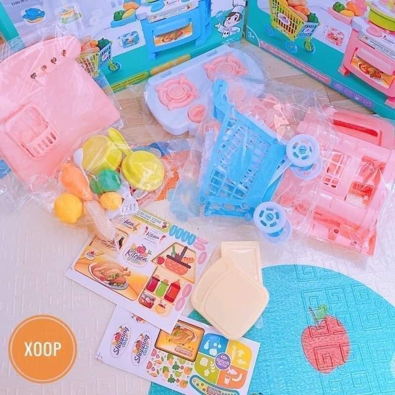 Bộ đồ chơi nấu ăn nhà bếp KITCHEN DREAM cho bé kèm xe đẩy đồ chơi mô phỏng đồ dùng nhà bếp thông minh