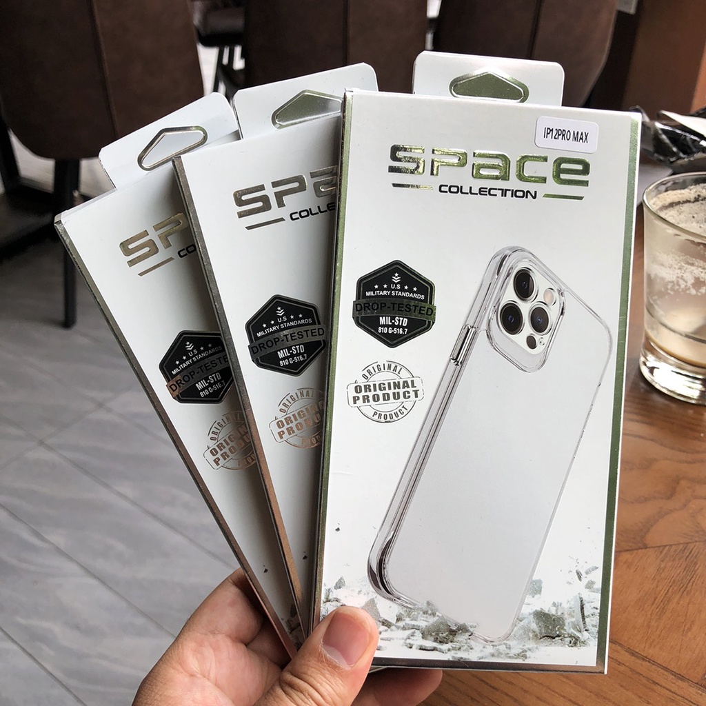 Ốp Lưng Iphone trong suốt Chống Ố Vàng SPACE Collection bảo vệ Camera dày 2.2mm cho IP X XS XS Max 11 12 13 Pro Max